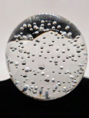Murano Style Glass Bubble Paperweight Orb Decor 2.75" Clear Swirls